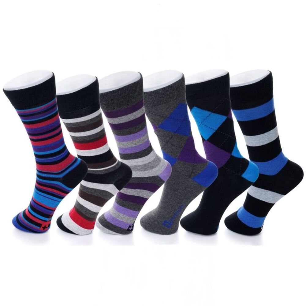 Alpine Swiss 6 Pack Mens Cotton Dress Socks Mid Calf Argyle Pattern Solids Set